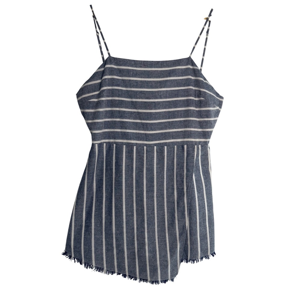 Cotton Candy LA Striped Linen Blend Romper Bow Back Frayed Hem Women's‎ Size L
